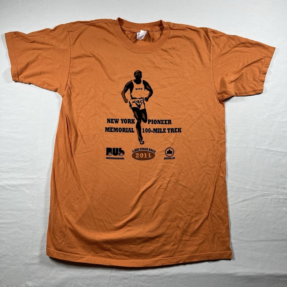 AUTHENTIC PIGMENT NEW YORK PIONEER MEMORIAL 100-MILE TREK 2011 SIZE M ORANGE